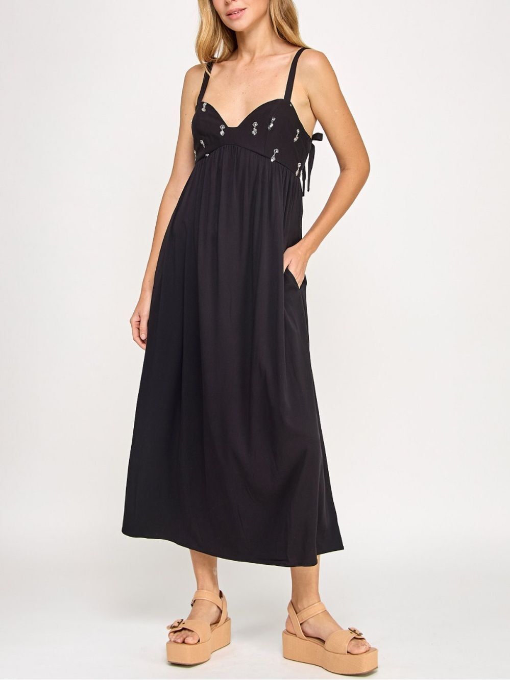 NWT Beauty & Grace Black Juniors' Embellished
Sleeveless Midi Dress